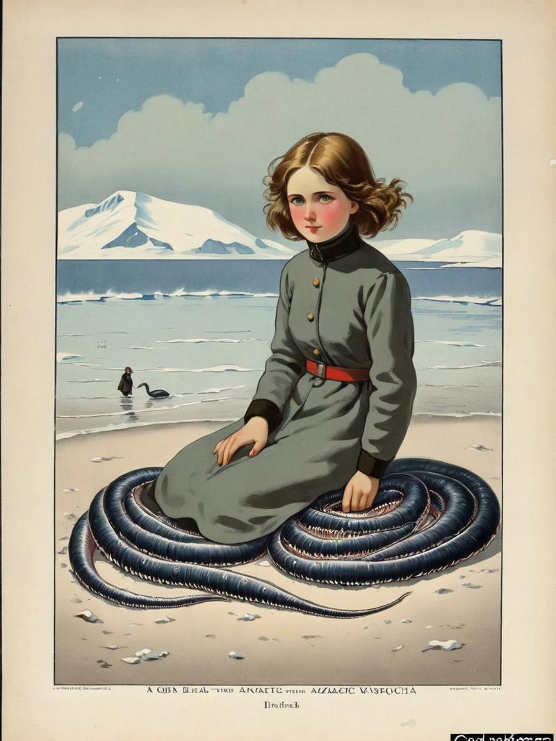 00130-507852358-a girl on the beach surrounded by Antarctic scale worm Russian popular print.jpg